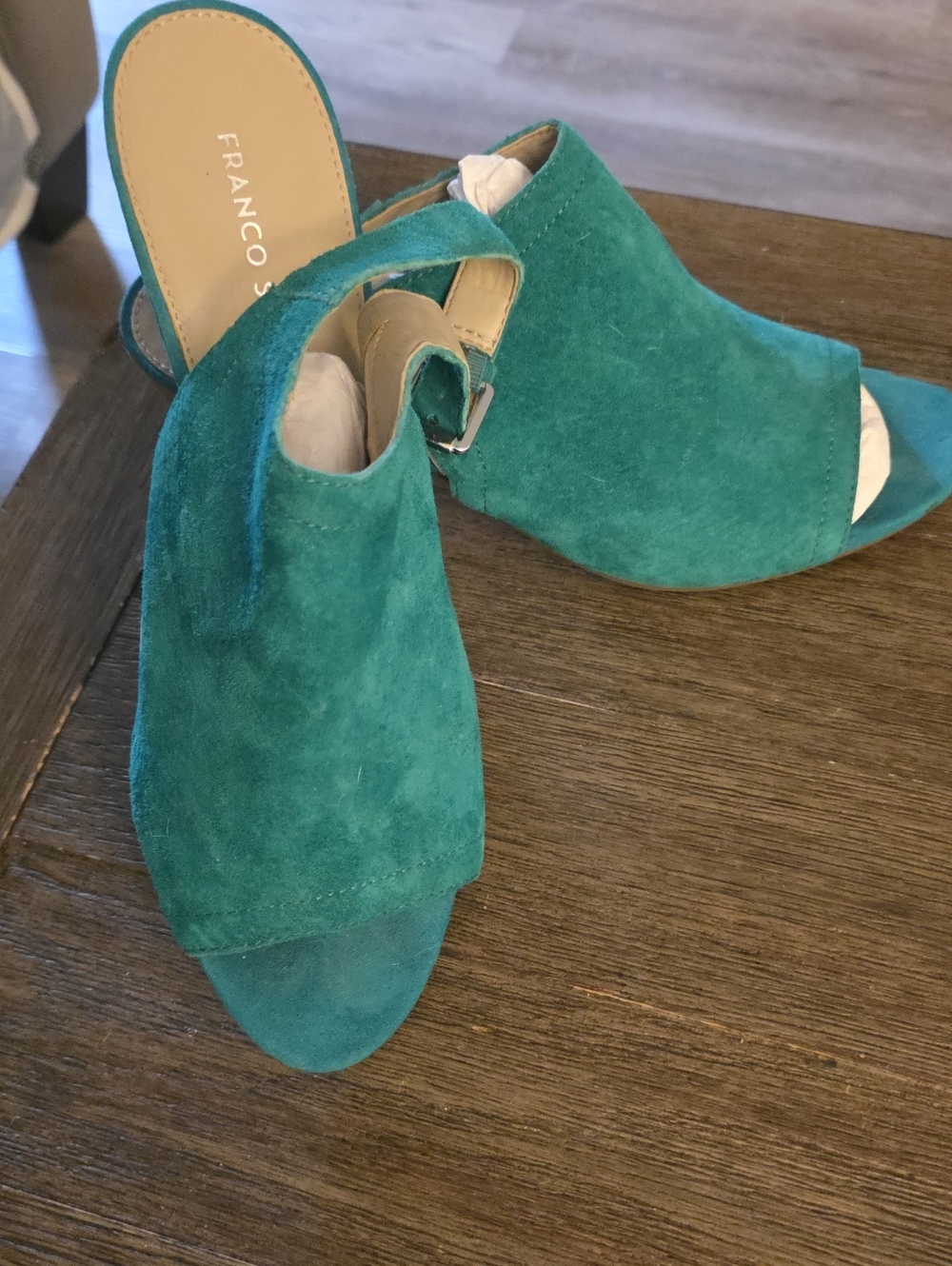 Franco Sarto Teal Suede Open-Toe Slingback Mules